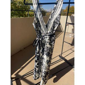 NWT Singledress 100% Silk Black White Floral Pattern Tank Tie Dress Size M